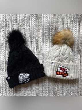 2 Kansas City Chiefs AFC Beanie New Era NFL! Womans Winter Hat POM Black & White